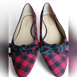Talbots Women's Size 8 Red and Black Checkered Flats With Bow